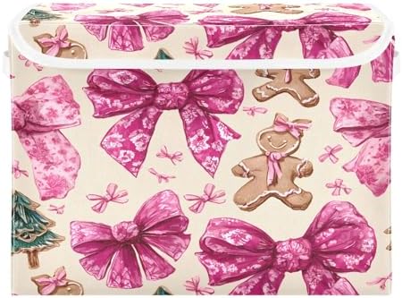 Bolaz Storage Bins with Lids and Handles, Cookie Bow Christmas Tree Pattern - Image 2