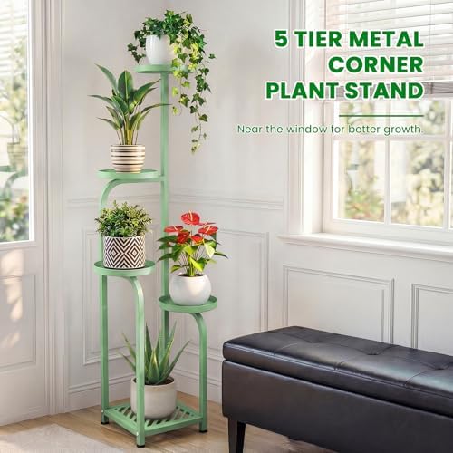 TOSKING Tall 5-Tier Square Plant Stand Indoor Outdoor, Sage Green - Image 5