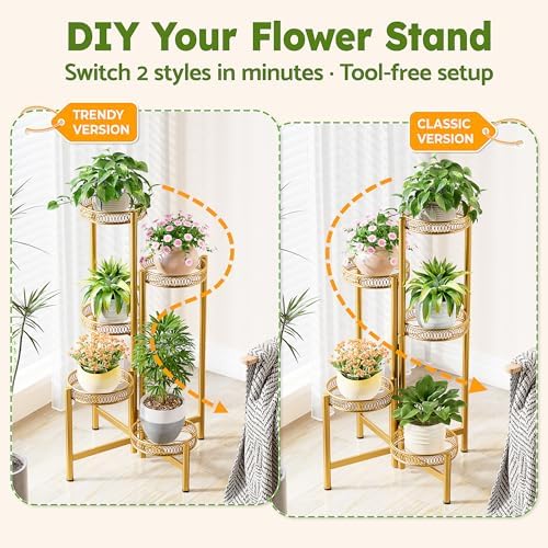 Gold Plant Stand Indoor Outdoor, 5 Tier Corner Flower Display Holder Stand - Image 4