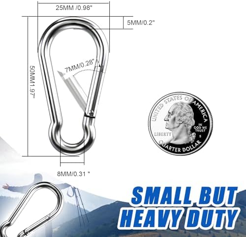 50pcs 1.97 inch Small 304 Stainless Steel Carabiner Clip Hooks Spring Snap - Image 3