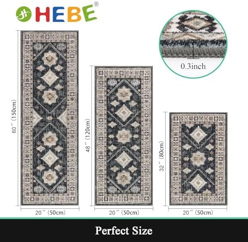 HEBE Boho Kitchen Rugs Set of 3, Non Slip Washable Kitchen Mats - Image 2