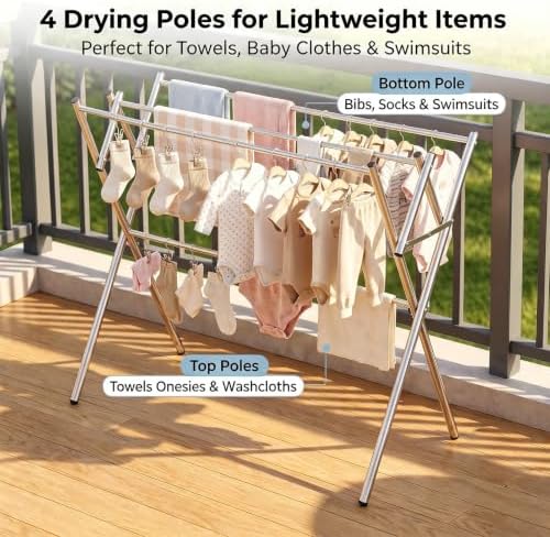 Small Drying Rack for Clothes, Compact 4 Drying Poles Foldable Laundry Rack - Image 6