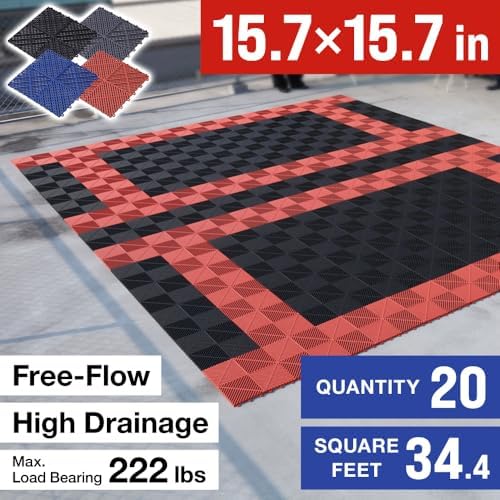 Japard Garage Floor Tiles, 20 Pack Interlocking Flooring Drainage 15.7 x 15.7 - Image 2