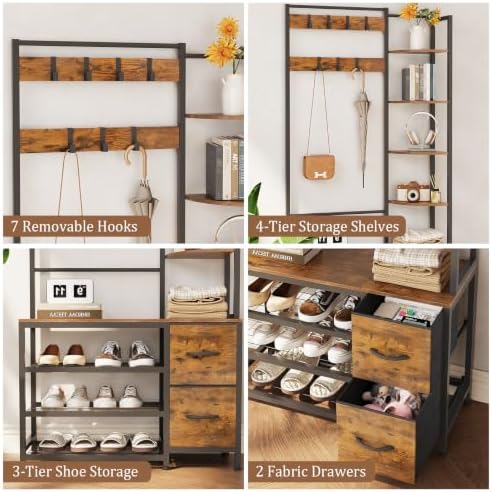 GiftGo Hall Tree with Shoe Storage 31.5" Entryway Coat Rack with 4 Shelves - Image 4