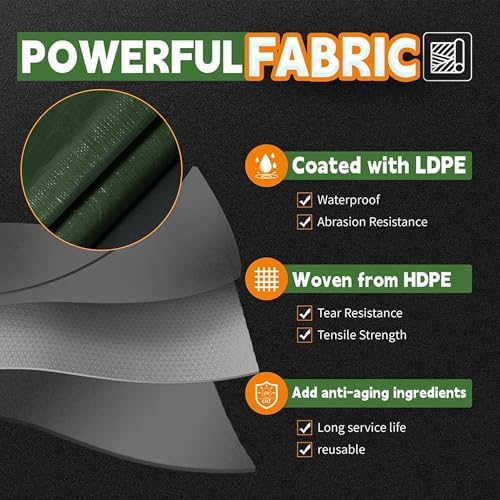 RAINDEWAY 16x16 Feet Tarps Heavy Duty Waterproof 10.5 Mil Outdoor Poly Tarp - Image 3