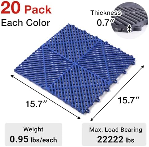 Japard Garage Floor Tiles, 20 Pack Interlocking Flooring Drainage 15.7 x 15.7 - Image 3