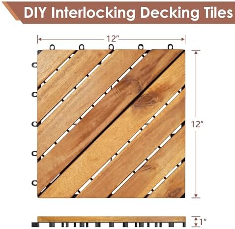 PrimeZone 54 PCS Solid Acacia Wood Interlocking Patio Deck Tiles Outdoor - Image 2