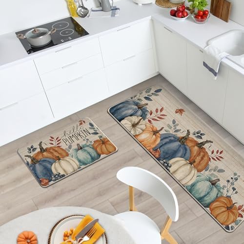 Fall Hello Pumpkin Kitchen Rugs Set of 2 - Image 2