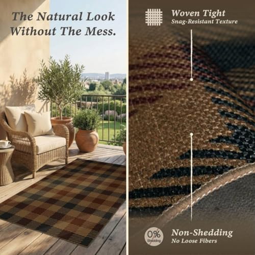 Easy Jute 2x3 Entryway Rug, Washable Non Slip Brown & Red Plaid - Image 4