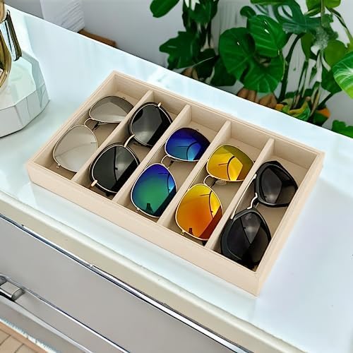 Luxurious 5 Grid Beige Velvet Eyewear Storage Sunglasses Jewelry Tray Organizer - Image 7