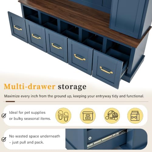 Quarte Hall Tree with Storage Bench, Open Cubbies - Image 6
