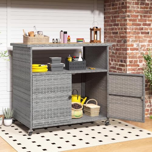 Tangkula Rattan Outdoor Storage Cabinet - Image 2