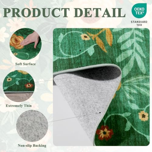 DUKINO 2x10 Runner Rug, Washable Kitchen Runner Rug Non Slip, Dark Green - Image 5