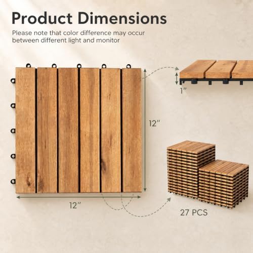 Goplus 27-Pack Acacia Wood Interlocking Deck Tiles - Image 6