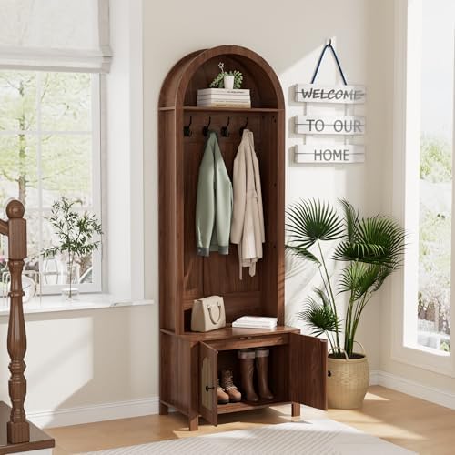 Hall Tree with Bench and Shoe Storage 4-in-1 Entryway Bench with Coat Rack - Image 3