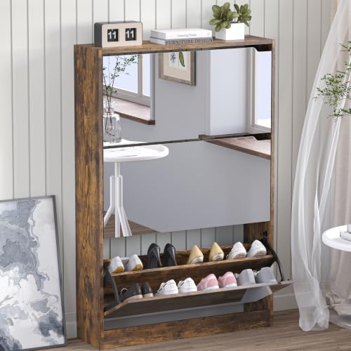 BORNOON Shoe Cabinet with 3-Flip Mirror Drawers, Freestanding Shoe Rack by BORNOON