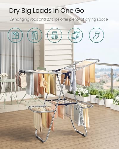 SONGMICS Clothes Drying Rack, Foldable Metal Airer, 51.2 x 19.3 x 61.8 in - Image 3