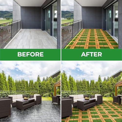 Interlocking Acacia Wood and Artificial Grass Deck Tiles 12"x12", 0.94" Thick - Image 7