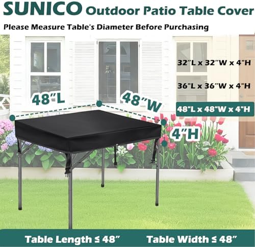 SUNICO Outdoor Table Covers Waterproof Square 48x48x6in - Image 2