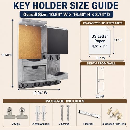 Key Holder Wall Mount with Drawer and Mail Organizer - Image 2