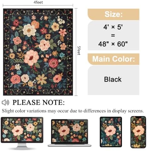 DUKINO 4x5 Area Rug for Entryway, Soft Floral Washable Rug Non Slip - Image 2