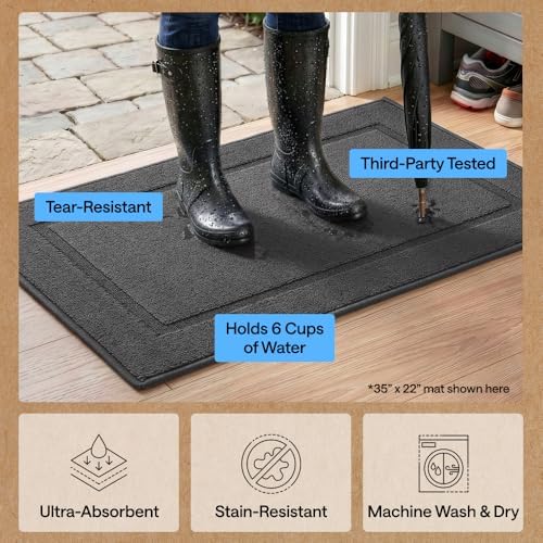 GORILLA GRIP Indoor Door Mat, Rubber Backing Entry Rug 29x17, Dark Gray - Image 5