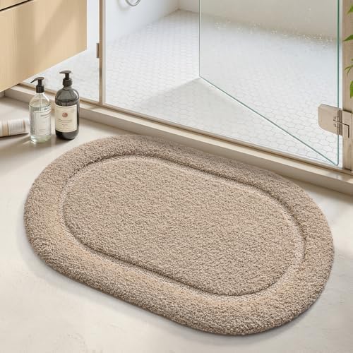 Color&Geometry Oval Beige Bathroom Rugs 36x24, Extra Soft Absorbent Microfiber - Image 5