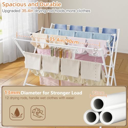 Drying Rack Clothing, 35.4in Long Drying Poles Large Clothes Drying Rack - Image 4