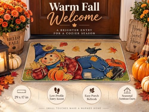 Fall Scarecrow Decorative Front Door Mat, Autumn Pumpkin Crow - Image 3