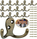 Homanu 14 Pack Antique Brass Double Prong Coat Hooks by Homanu