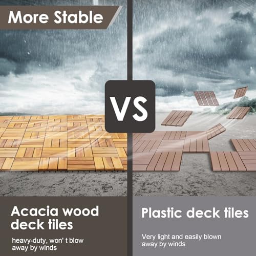 PrimeZone 81 PCS Solid Acacia Wood Interlocking Patio Deck Tiles Outdoor - Image 7