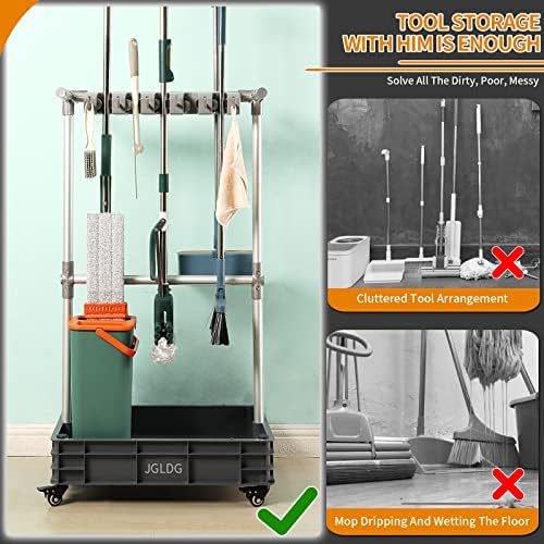 Broom mop Holder Cleaning Supplies Organizer Janitor carts on Wheels - Image 2