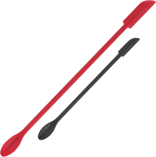 Mini Spatula Silicone Spatula Set - Cuttte 2pcs Small Makeup Scrapers for Cosmetics, Reusable Beauty Tiny Tools, Thin Jar Scraper, Get Last of Makeup Out, Black and Red