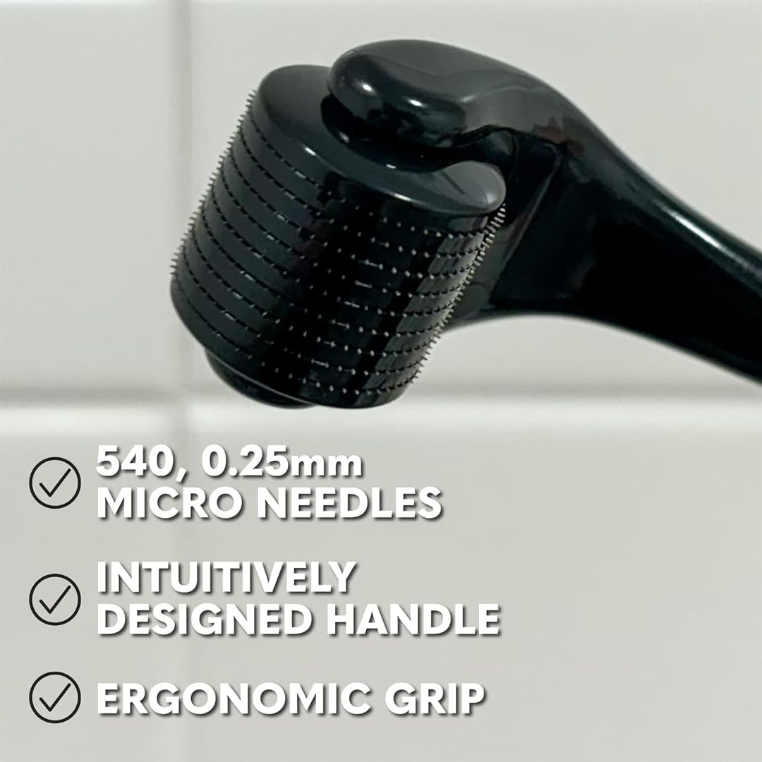 Beard Club Derma Roller & Beard Growth Oil - Microneedling Roller with 540 Titanium Coated Microneedles & Cedar, Sandalwood Beard Oil