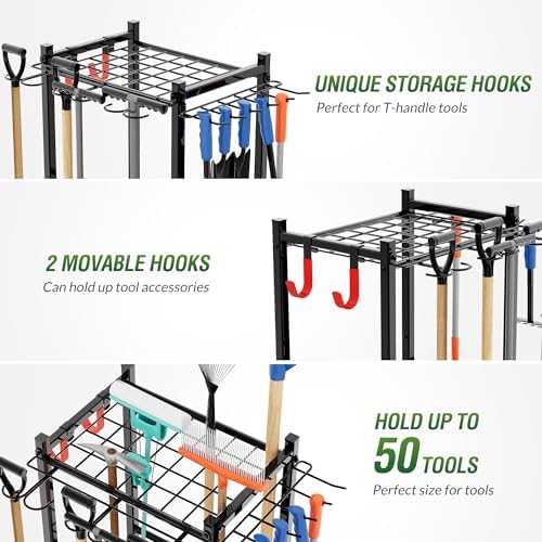Sttoraboks Garden Tool Organizer Rack Up to 50 Tools, Heavy-Duty Steel Yard - Image 4