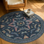 Vintage Dark Blue 4ft Round Area Rug, Washable Soft Circle Rug - Image 3