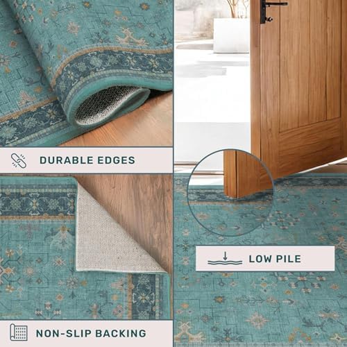 Teal Boho 2x5 Non Slip Small Kitchen Rug Runner - Image 5