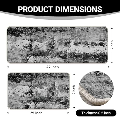 Farmhouse Black White Abstract Kitchen Rugs Set of 2 - Image 3
