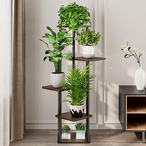 AZERPIAN 5 Tier Tall Plant Stand Indoor Corner Tiered Shelf Metal MDF Board - Image 3