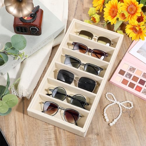 JJUNW 4 Pcs Velvet Sunglasses Organizer Tray, 6 Grids Beige - Image 7