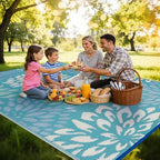 HEBE Waterproof Outdoor Rug 9'x12', Floral Reversible Plastic Patio Rug - Image 3