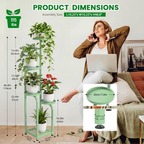 TOSKING Tall 5-Tier Square Plant Stand Indoor Outdoor, Sage Green - Image 3