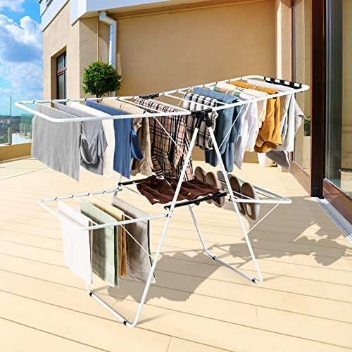 COSTWAY Clothes Drying Rack, Foldable 2 Tier Clothing Laundry Rack - Image 2