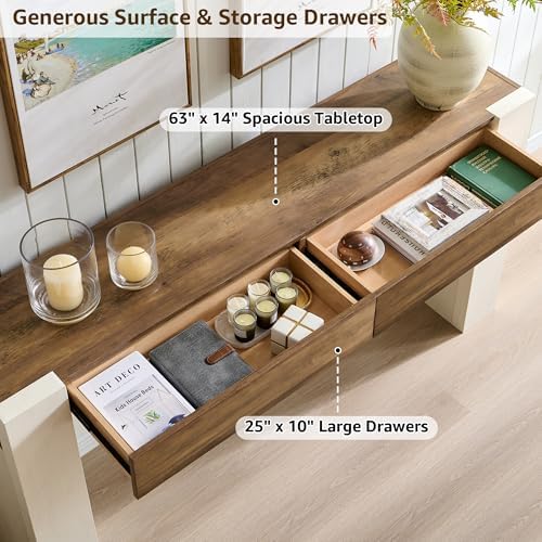 OKD 63" Console Table with Drawers, Thick Block Entryway Table - Image 4