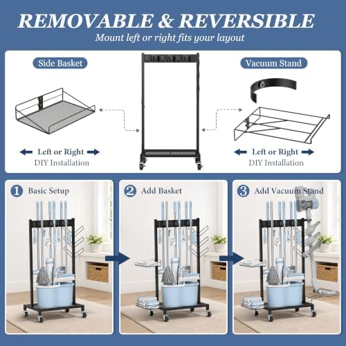 Broom Holder Cleaning Cart, Cleaning Supplies Organizer Adjustable - Image 3