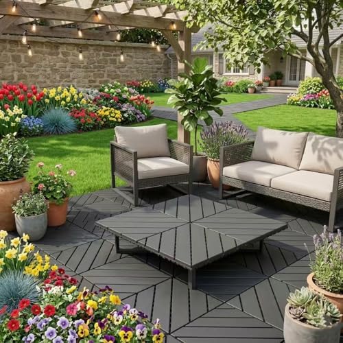 44 Pack 12x12 Inch Interlocking Deck Tiles – Easy Snap-Together Flooring by USGOLDTIME