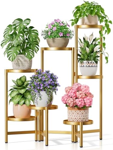 Stand Plants Gold, 7 Tiered Corner Plant Stand Indoor Outdoor, Tall Folding Rack by Unknown