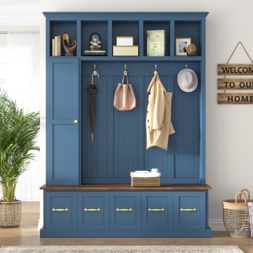 Quarte Hall Tree with Storage Bench, Open Cubbies - Image 2