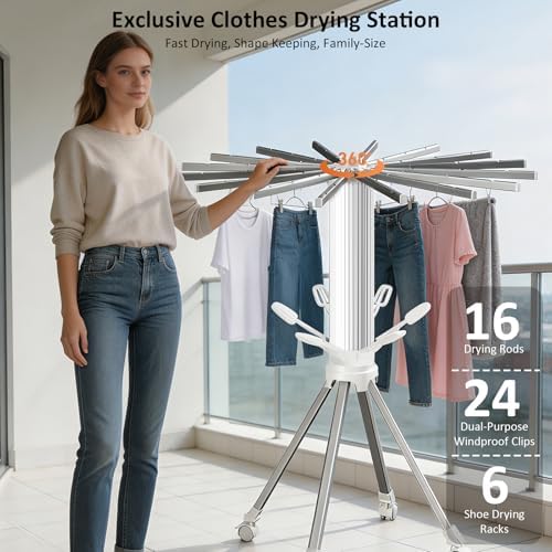 Foldable Laundry Rack with 6 Shoe Holders 24 Clothespins - Image 2