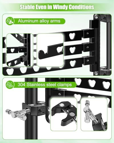 3-Arm Aluminum RV Ladder Clothes Drying Rack w/304 Stainless Steel Clamps - Image 3